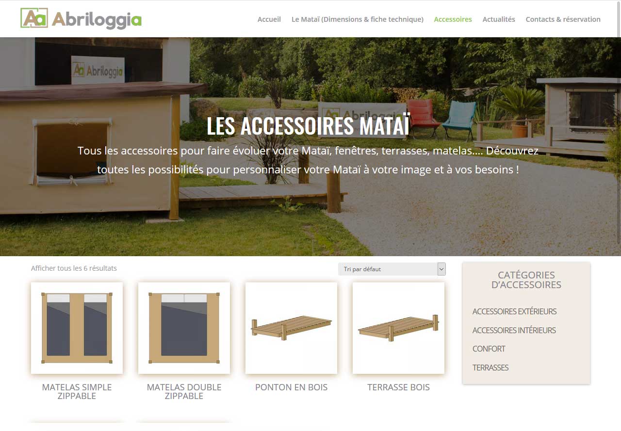 Exemple de la page accessoires pour le site internet Abriloggia Exemple de la page accessoires pour le site internet Abriloggia